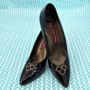 Roberto Capucci Black Patent Leather Pointy Toe 3.5” Spike Heeled Shoes, 7.5 AA